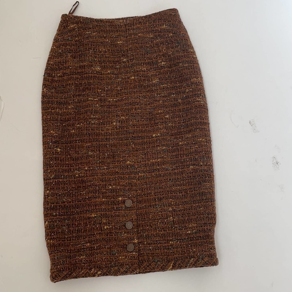 CHANEL brown wool tweed Vintage pencil skirt 34 - Picture 7 of 10
